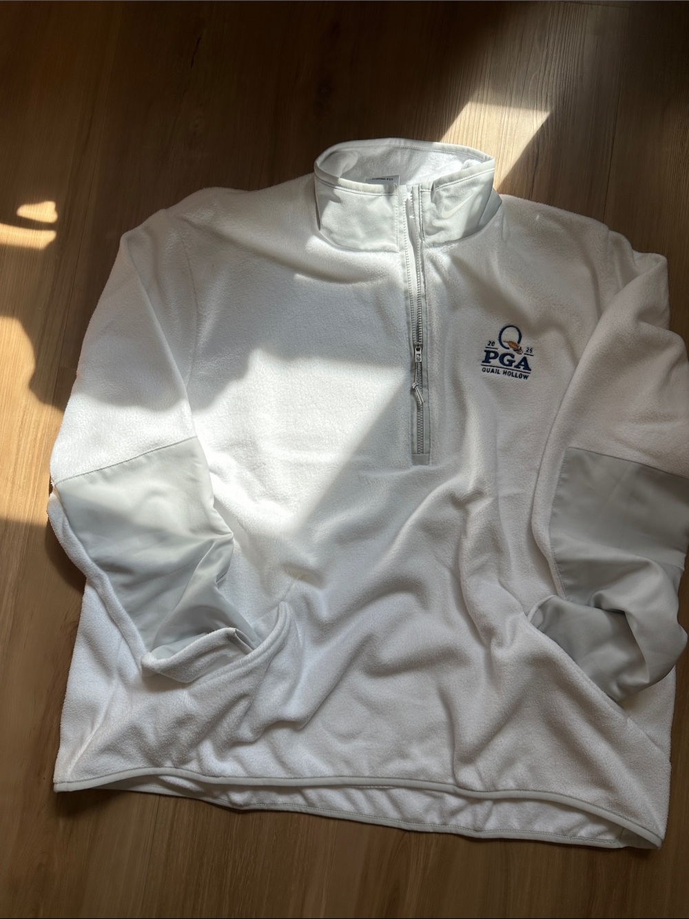 Nike White Quarter-Zip PGA Fleece Pullover with Navy Logo